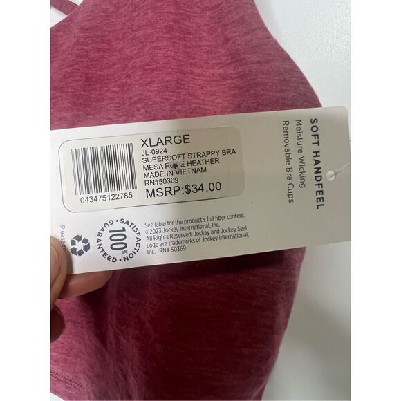 Jockey Supersoft Strappy Bra Mesa Ridge Heather Pink Mauve Sports Jog Bra NWT! - Picture 2 of 7